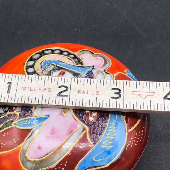 Antique Asian Hand Painted Moriage Porcelian Vanity Trinket Box Marked Foreign - Picture 10 of 10